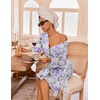 Ekouaer Robes for Women Waffle Knit Kimono Bathrobe Loungewear with Pockets(Purple Butterfly Floral)