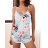 Ekouaer Silk Pajama Set for Women 2 Piece Silky Lace Lingerie Shorts Set(03-flower)