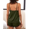 Ekouaer Silk Pajama Set for Women 2 Piece Silky Lace Lingerie Shorts Set(Army Green)
