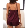 Ekouaer Silk Pajama Set for Women 2 Piece Silky Lace Lingerie Shorts Set(Dark Red)
