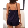 Ekouaer Silk Pajama Set for Women 2 Piece Silky Lace Lingerie Shorts Set(Deep Purple)