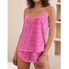 Ekouaer Silk Pajama Set for Women 2 Piece Silky Lace Lingerie Shorts Set(Leopard Print Hot Pink)