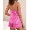 Ekouaer Silk Pajama Set for Women 2 Piece Silky Lace Lingerie Shorts Set(Leopard Print Hot Pink)