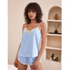 Ekouaer Silk Pajama Set for Women 2 Piece Silky Lace Lingerie Shorts Set(Light Blue)