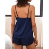 Ekouaer Silk Pajama Set for Women 2 Piece Silky Lace Lingerie Shorts Set(Navy Blue)