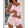 Ekouaer Silk Pajama Set for Women 2 Piece Silky Lace Lingerie Shorts Set(Stripe-bow)