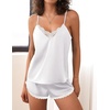 Ekouaer Silk Pajama Set for Women 2 Piece Silky Lace Lingerie Shorts Set(White)
