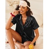 Ekouaer Silk Pajamas for Women Short Sleeve Button Down Satin Pj Shorts Set(Black-b)
