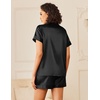 Ekouaer Silk Pajamas for Women Short Sleeve Button Down Satin Pj Shorts Set(Black-b)