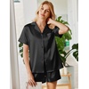 Ekouaer Silk Pajamas for Women Short Sleeve Button Down Satin Pj Shorts Set(Black-b)