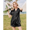 Ekouaer Silk Pajamas for Women Short Sleeve Button Down Satin Pj Shorts Set(Black-b)