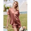 Ekouaer Silk Pajamas for Women Short Sleeve Button Down Satin Pj Shorts Set(Brown)