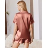 Ekouaer Silk Pajamas for Women Short Sleeve Button Down Satin Pj Shorts Set(Brown)