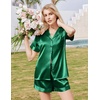 Ekouaer Silk Pajamas for Women Short Sleeve Button Down Satin Pj Shorts Set(Green)