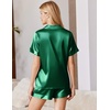 Ekouaer Silk Pajamas for Women Short Sleeve Button Down Satin Pj Shorts Set(Green)