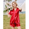 Ekouaer Silk Pajamas for Women Short Sleeve Button Down Satin Pj Shorts Set(Red)