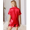 Ekouaer Silk Pajamas for Women Short Sleeve Button Down Satin Pj Shorts Set(Red)