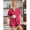 Ekouaer Silk Pajamas for Women Short Sleeve Button Down Satin Pj Shorts Set(Red Striped)