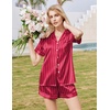 Ekouaer Silk Pajamas for Women Short Sleeve Button Down Satin Pj Shorts Set(Red Striped)