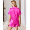 Ekouaer Silk Pajamas for Women Short Sleeve Button Down Satin Pj Shorts Set(Rose)