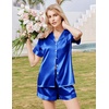 Ekouaer Silk Pajamas for Women Short Sleeve Button Down Satin Pj Shorts Set(Royal Blue)