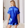 Ekouaer Silk Pajamas for Women Short Sleeve Button Down Satin Pj Shorts Set(Royal Blue)