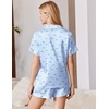 Ekouaer Silk Pajamas for Women Short Sleeve Button Down Satin Pj Shorts Set(Striped Blue Bow)