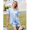 Ekouaer Silk Pajamas for Women Short Sleeve Button Down Satin Pj Shorts Set(Striped Blue Bow)