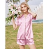 Ekouaer Silk Pajamas for Women Short Sleeve Button Down Satin Pj Shorts Set(Striped Pink Heart)