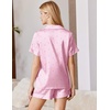 Ekouaer Silk Pajamas for Women Short Sleeve Button Down Satin Pj Shorts Set(Striped Pink Heart)