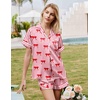 Ekouaer Silk Pajamas for Women Short Sleeve Button Down Satin Pj Shorts Set(Striped Red Bow)