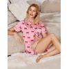 Ekouaer Silk Pajamas for Women Short Sleeve Button Down Satin Pj Shorts Set(Striped Red Bow)