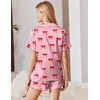 Ekouaer Silk Pajamas for Women Short Sleeve Button Down Satin Pj Shorts Set(Striped Red Bow)