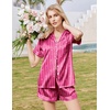 Ekouaer Silk Pajamas for Women Short Sleeve Button Down Satin Pj Shorts Set(Striped Red Heart)