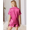 Ekouaer Silk Pajamas for Women Short Sleeve Button Down Satin Pj Shorts Set(Striped Red Heart)