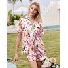 Ekouaer Silk Pajamas for Women Short Sleeve Button Down Satin Pj Shorts Set(Striped Wine Bottle)