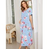 Ekouaer Women Robe Zipper Short Sleeves Full Length House Coat with Pockets(B-blue Fower)