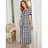 Ekouaer Women Robe Zipper Short Sleeves Full Length House Coat with Pockets(Black Plaid)