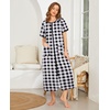 Ekouaer Women Robe Zipper Short Sleeves Full Length House Coat with Pockets(Black Plaid)
