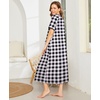 Ekouaer Women Robe Zipper Short Sleeves Full Length House Coat with Pockets(Black Plaid)