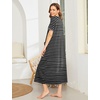 Ekouaer Women Robe Zipper Short Sleeves Full Length House Coat with Pockets(Black Stripes)