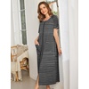Ekouaer Women Robe Zipper Short Sleeves Full Length House Coat with Pockets(Black Stripes)