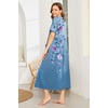 Ekouaer Women Robe Zipper Short Sleeves Full Length House Coat with Pockets(Blue Continuous Flowers)