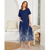 Ekouaer Women Robe Zipper Short Sleeves Full Length House Coat with Pockets(Blue Floral Silhouette)