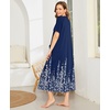 Ekouaer Women Robe Zipper Short Sleeves Full Length House Coat with Pockets(Blue Floral Silhouette)