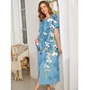 Ekouaer Women Robe Zipper Short Sleeves Full Length House Coat with Pockets(Blue Gradient Florals)