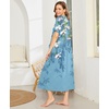 Ekouaer Women Robe Zipper Short Sleeves Full Length House Coat with Pockets(Blue Gradient Florals)