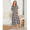 Ekouaer Women Robe Zipper Short Sleeves Full Length House Coat with Pockets(Gray Plaid)