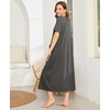 Ekouaer Women Robe Zipper Short Sleeves Full Length House Coat with Pockets(Grey)