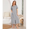 Ekouaer Women Robe Zipper Short Sleeves Full Length House Coat with Pockets(Light Gray)